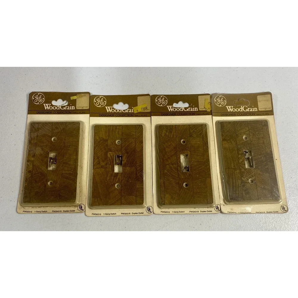 *BRAND NEW* Vintage GE Faux Wood grain Plastic Light switch Cover 1980 Lot Of 4
